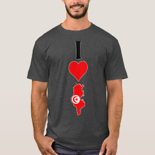IハートチュニジアI大好きチュニジア国旗の地図 Tシャツ