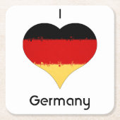 Iハートドイツ国旗 スクエアペーパーコースター (正面)