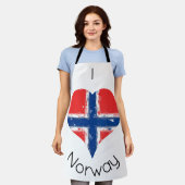 Iハートノルウェー国旗 エプロン (着用した状態)
