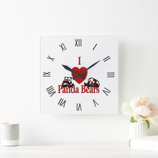 Iハートパンダベアズおもしろい スクエア壁時計 (ホーム)