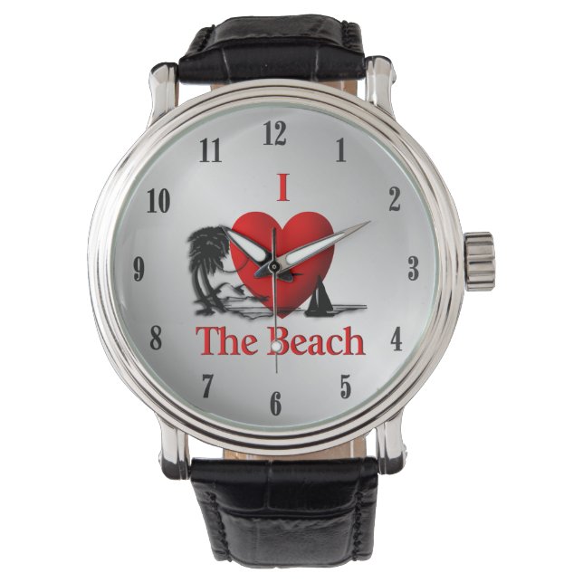 Iハートビーチシルバーと黒い数字 腕時計 (正面)