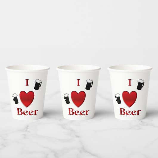 Iハートビールデザイン 紙コップ (複数)