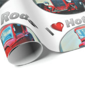 Iハートホットロッド-無光沢の包装紙、30" x 6' ラッピングペーパー (ロールコーナー)