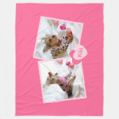 Iハートマイペットの写真ピンク フリースブランケット (正面)