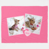 Iハートマイペットの写真ピンク フリースブランケット (正面(横))