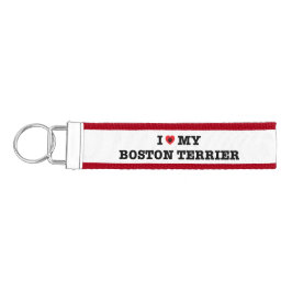 Iハートマイボストンテリアリストレットキーチェーン リストバンドキーホルダー