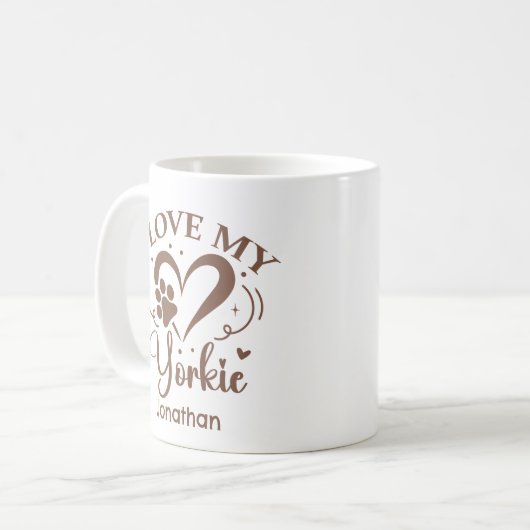 Iハートマイヨークシャーテリアパーソナライズされたコーヒーマグ コーヒーマグカップ (正面左)