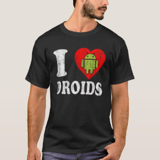 Iハート人間の特徴をもつ愛DROIDロゴのロボットワイシャツ Tシャツ