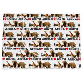 Iハート南アフリカ野生動物コラージュ ラージペーパーバッグ (正面)