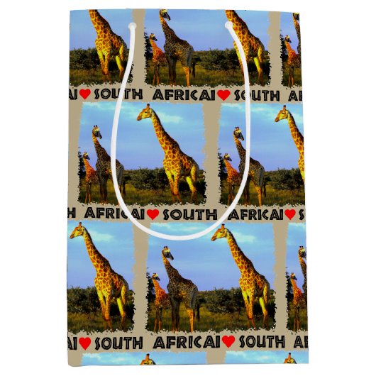 Iハート南アフリカGiraffe Herd ミディアムペーパーバッグ (正面)