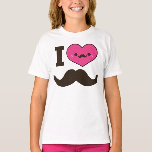 Iハート口ひげ Tシャツ (正面)