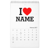 Iハート名 カレンダー (2月 2027)