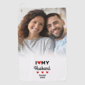 Iハート夫の写真おもしろいゴルファーモダンカスタム ゴルフタオル (正面)