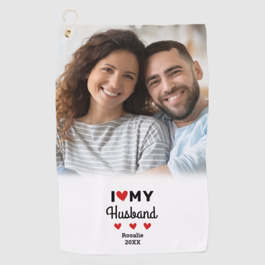 Iハート夫の写真おもしろいゴルファーモダンカスタム ゴルフタオル (正面)