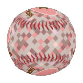 Iハート成功コーラルピンクブラウン市松模様にパターン 野球ボール (裏面)