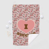 Iハート成功コーラルブラウンピンク市松模様にパターン ゴルフタオル (インサイチュ)