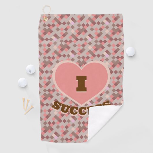 Iハート成功コーラルブラウンピンク市松模様にパターン ゴルフタオル (インサイチュ)