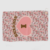 Iハート成功コーラルブラウンピンク市松模様にパターン ゴルフタオル (横)
