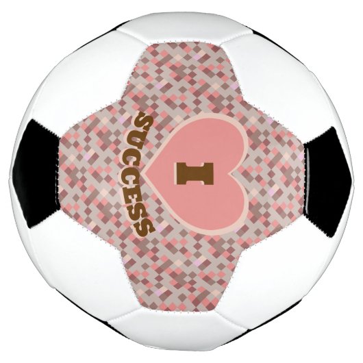 Iハート成功パター市松模様にンコーラルブラウンピンク サッカーボール (回転)