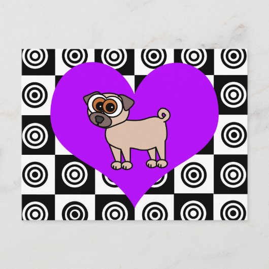 Iハート犬 – 黒、紫、白はがき ポストカード (正面)