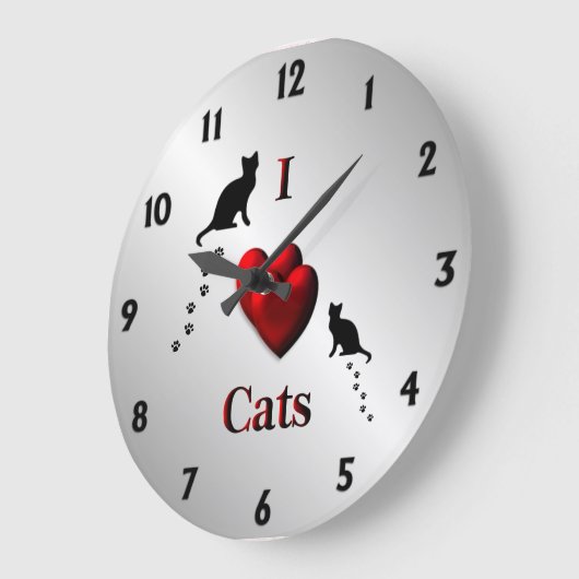 Iハート猫ウォールクロック ラージ壁時計 (傾斜)