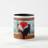 Iハート猫、窓辺の猫の写真 マグカップ (中央)