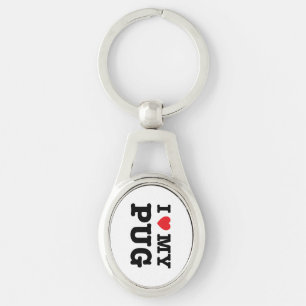 Iハート私のパグの金属Keychain キーホルダー