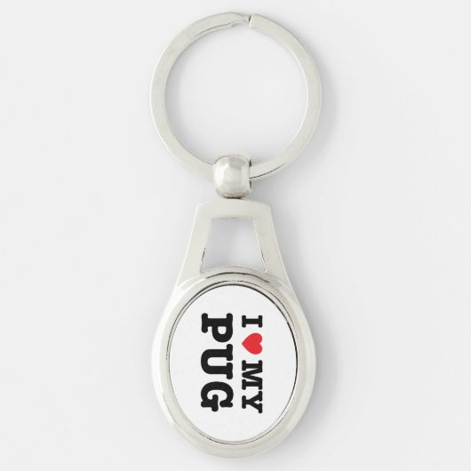 Iハート私のパグの金属Keychain キーホルダー (正面)