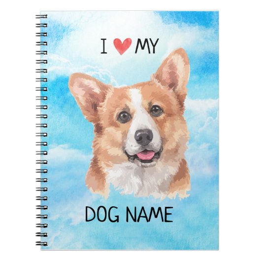 Iハート私のペンブロークのウェルシュコーギー犬ペット水彩画 ノートブック (正面)