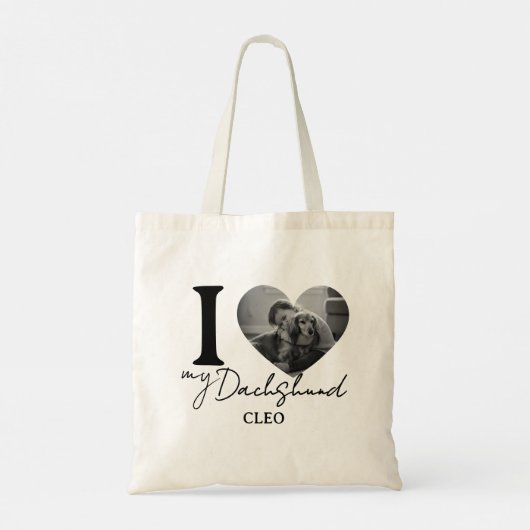 Iハート私の犬カスタムのペットの写真と名前トートバッグ トートバッグ (裏面)