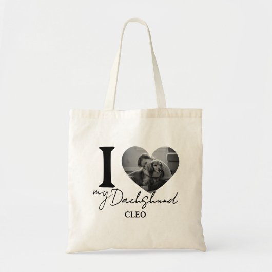 Iハート私の犬カスタムのペットの写真と名前トートバッグ トートバッグ (正面)