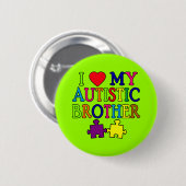 Iハート私の自閉症の兄弟 缶バッジ (正面&裏面)