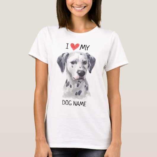 Iハート私のDalmatian犬ペット水彩画 Tシャツ (正面)