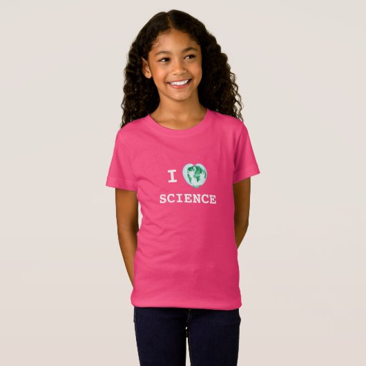 Iハート科学の女の子のTシャツの世界地図の水彩画 Tシャツ (正面フル)