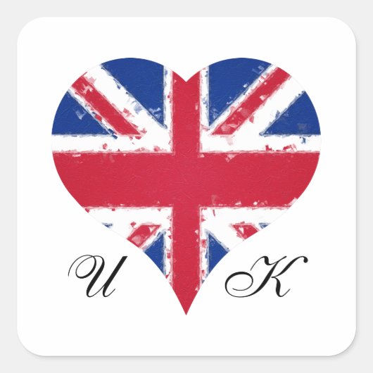 Iハート英素晴らしイギリス英国国旗 スクエアシール (正面)