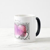 Iハート華美ピンクと紫のハートアート モーフィングマグカップ (正面右)