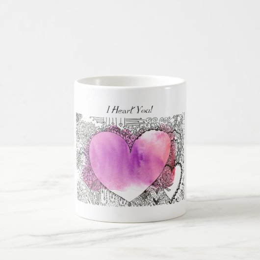 Iハート華美ピンクと紫のハートアート モーフィングマグカップ (中央)