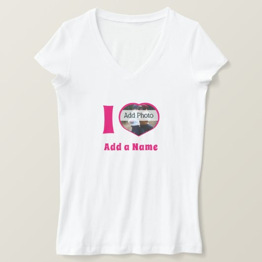 Iハート追加した名前の写真かわいいモダン Tシャツ (デザイン正面)