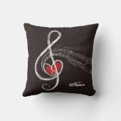 Iハート音楽トレブルクレフ、 音符記号ブラックパーソナライズされた クッション (裏面)
