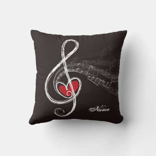 Iハート音楽トレブルクレフ、 音符記号ブラックパーソナライズされた クッション (裏面)