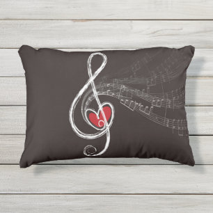Iハート音楽ト音記号の黒の家の装飾 アウトドアクッション