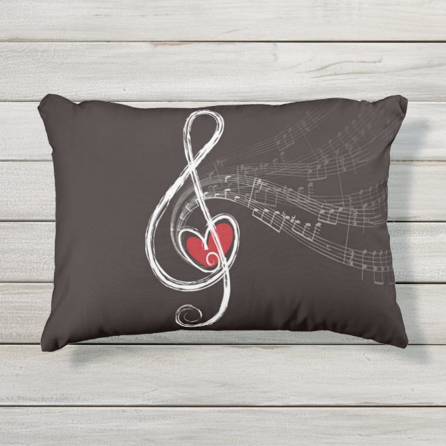 Iハート音楽ト音記号の黒の家の装飾 アウトドアクッション (正面)