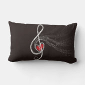 Iハート音楽ト音記号の黒の家の装飾 ランバークッション (裏面)
