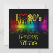 Iハート80sサウンドウェーブグラフィック誕生日 招待状 (正面)