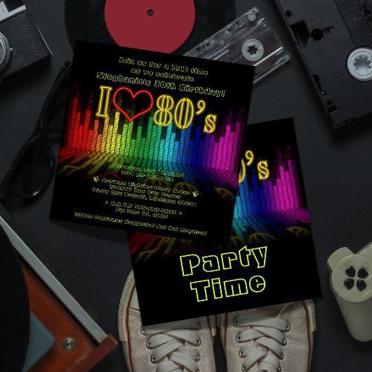 Iハート80sサウンドウェーブグラフィック誕生日 招待状