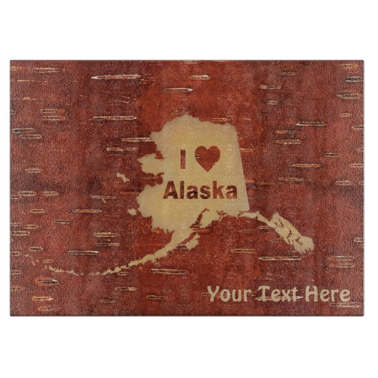 Iハート(愛)アラスカオンインナー樺の木樹皮 カッティングボード (正面)