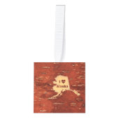 Iハート(愛)アラスカオンインナー樺の木樹皮 キューブオーナメント (正面)