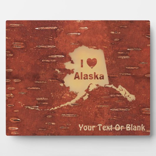 Iハート（愛）アラスカオンインナー樺の木樹皮 フォトプラーク (正面)