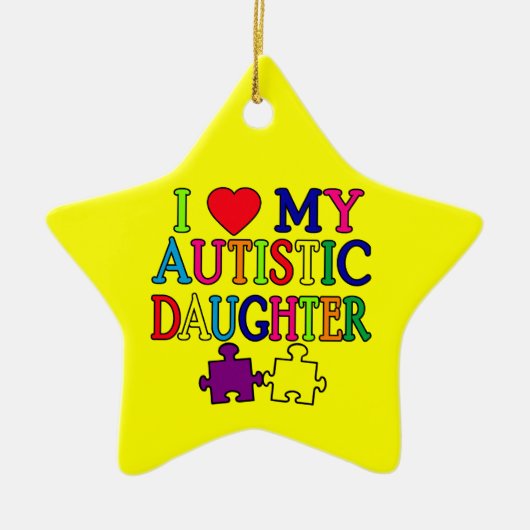 Iハート(愛)私の自閉症の娘 セラミックオーナメント (正面)