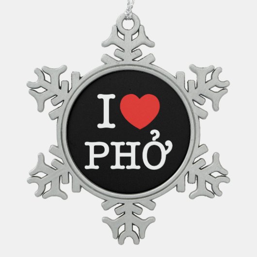 Iハート(愛) Pho スノーフレークピューターオーナメント (正面)